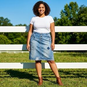 Sunshine Apparel Y2K Vintage Patchwork Festival Western Cowgirl Denim Skirt 22W